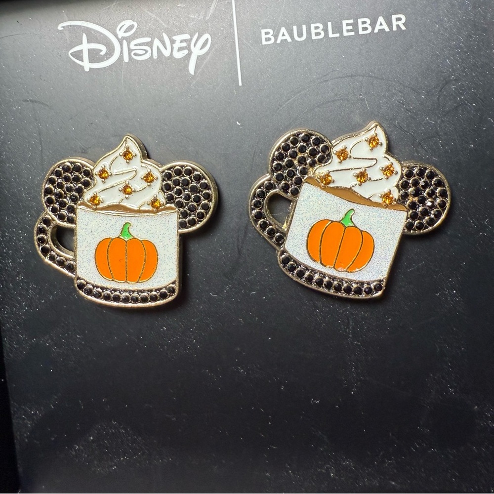 BaubleBar Disney Pumpkin Spice Mickey Orange & Black Rhinestone Earrings NWT NIB